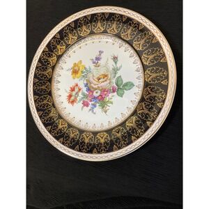 Birks England Vintage Cobalt Blue Gold Gilt Floral Bone China 10.5 Inch Plate